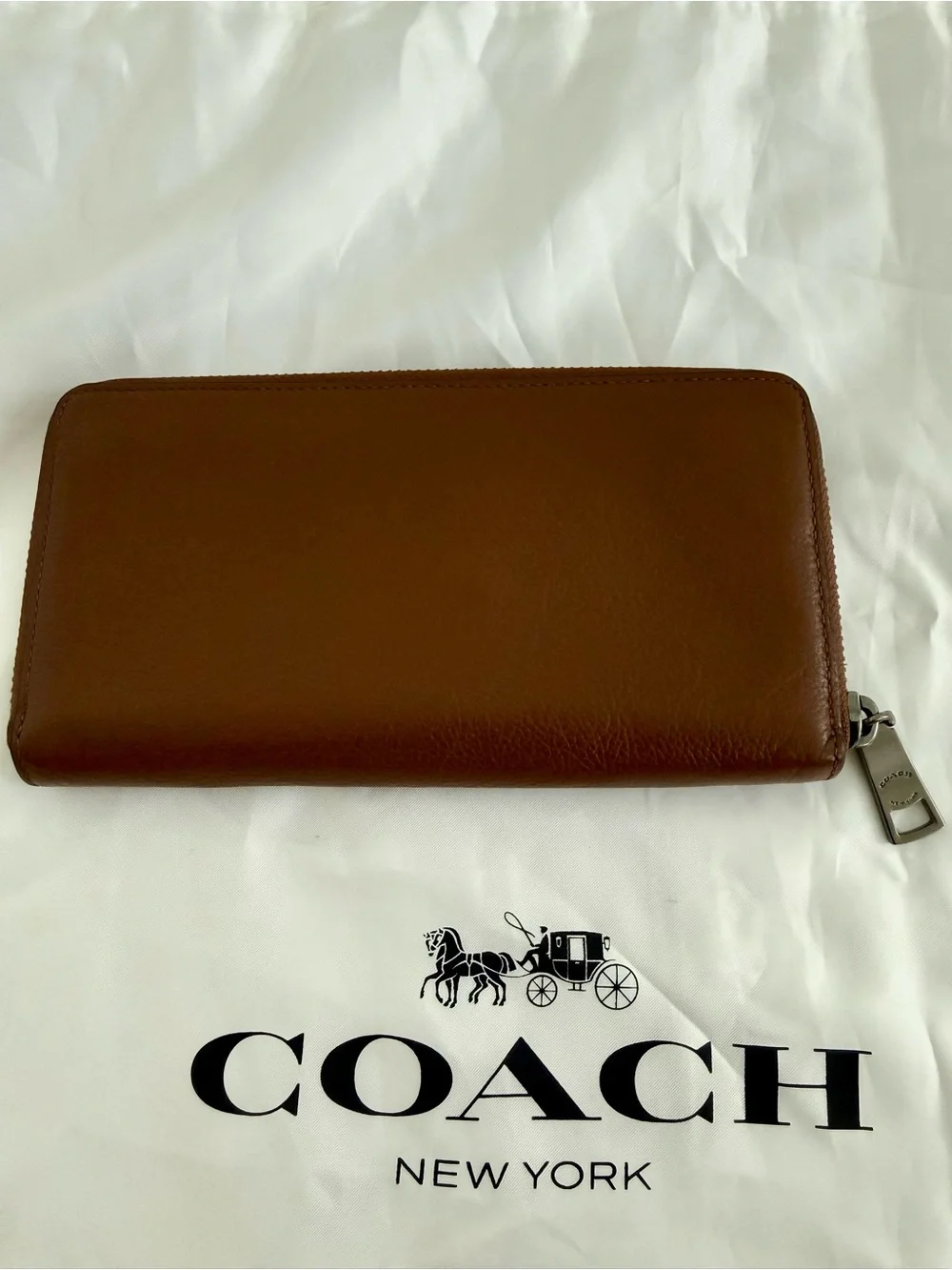 Coach Brown Leather Zip Wallet with Neon Baseball Stitching